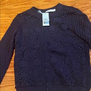 Tory Burch Trixy Cardigan in navy crochet